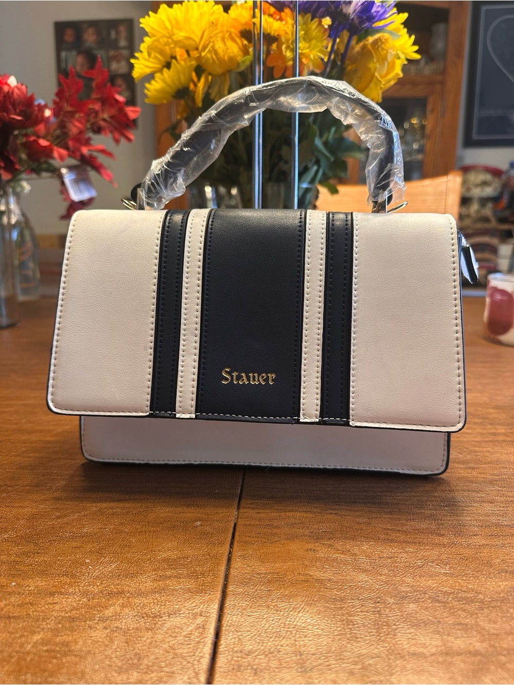 Stauer Structured Color-Block Stripe Crossbody Flap Handbag NWOT Womenβs